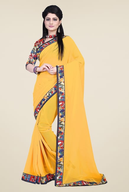 Triveni Yellow Solid Faux Georgette Saree Triveni Yellow Solid Faux Georgette Saree