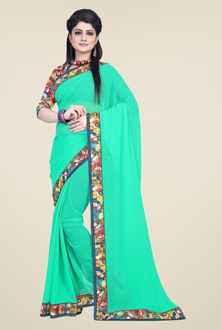 Triveni Green Solid Faux Georgette Saree Triveni Green Solid Faux Georgette Saree