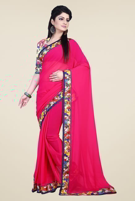 Triveni Pink Solid Faux Georgette Saree Triveni Pink Solid Faux Georgette Saree
