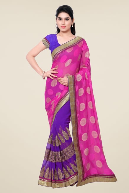 Triveni Purple & Pink Printed Georgette Chiffon Saree Triveni Purple & Pink Printed Georgette Chiffon Saree