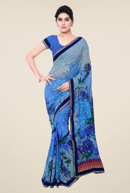 Triveni Blue Printed Faux Georgette Free Size Saree Triveni Blue Printed Faux Georgette Free Size Saree
