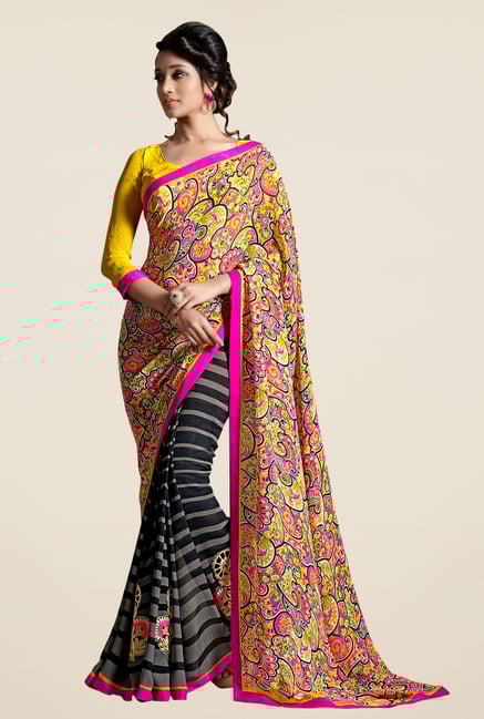 Triveni Black Printed Faux Georgette Dry Clean Saree Triveni Black Printed Faux Georgette Dry Clean Saree