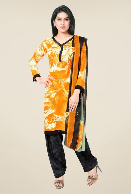 Triveni Orange & Black Printed Faux Georgette Dress Material Triveni Orange & Black Printed Faux Georgette Dress Material
