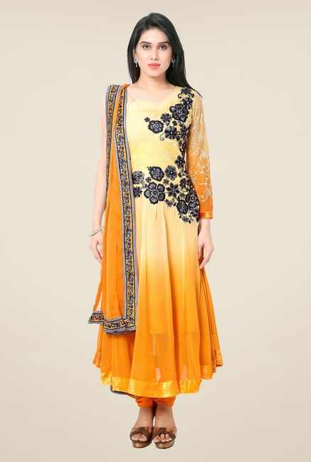 Triveni Yellow & Orange Faux Georgette Dress Material Triveni Yellow & Orange Faux Georgette Dress Material