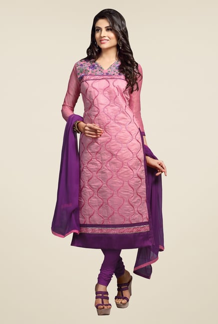 Triveni Pink & Purple Embroidered Dress Material Triveni Pink & Purple Embroidered Dress Material