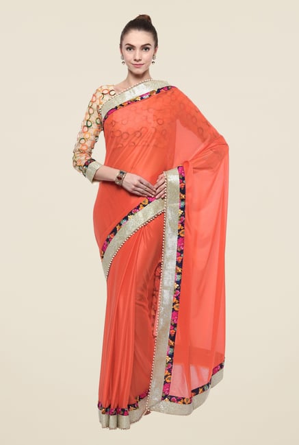Triveni Coral Solid Lycra Saree Triveni Coral Solid Lycra Saree