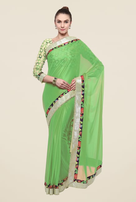Triveni Green Solid Lycra Saree Triveni Green Solid Lycra Saree