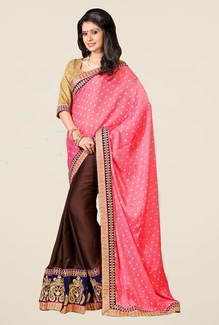 Triveni Brown Printed Viscose Saree Triveni Brown Printed Viscose Saree