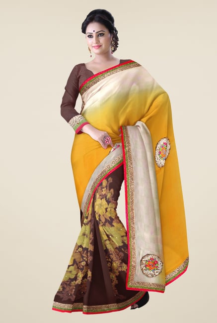 Triveni Multicolor Embroidered Chiffon Saree Triveni Multicolor Embroidered Chiffon Saree