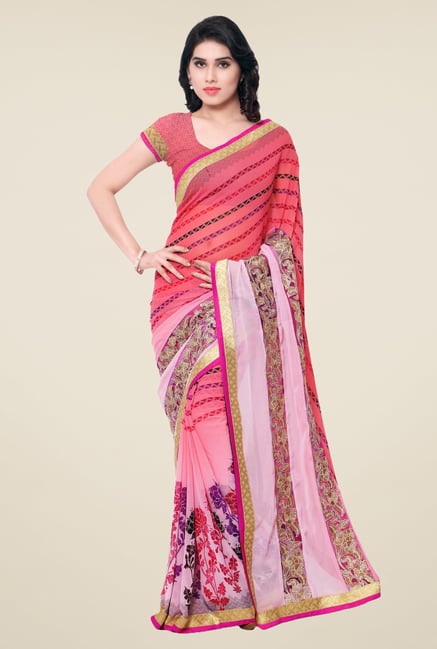 Triveni Pink Embroidered Faux Georgette Saree Triveni Pink Embroidered Faux Georgette Saree