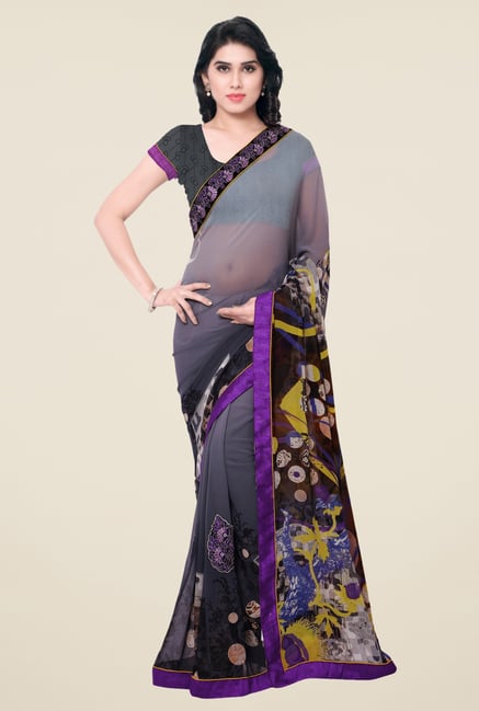 Triveni Grey Printed Faux Georgette Saree Triveni Grey Printed Faux Georgette Saree
