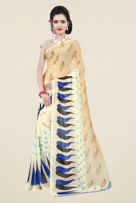 Triveni Beige Printed Faux Georgette Dry Clean Saree Triveni Beige Printed Faux Georgette Dry Clean Saree