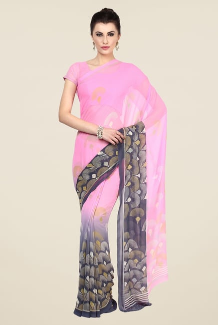 Triveni Pink Printed Faux Georgette Free Size Saree Triveni Pink Printed Faux Georgette Free Size Saree