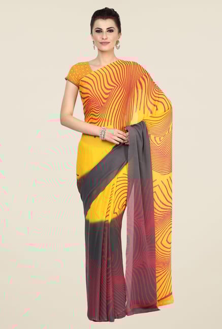 Triveni Yellow Printed Faux Georgette Free Size Saree Triveni Yellow Printed Faux Georgette Free Size Saree