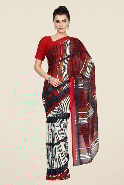 Triveni Multicolor Striped Faux Georgette Saree Triveni Multicolor Striped Faux Georgette Saree