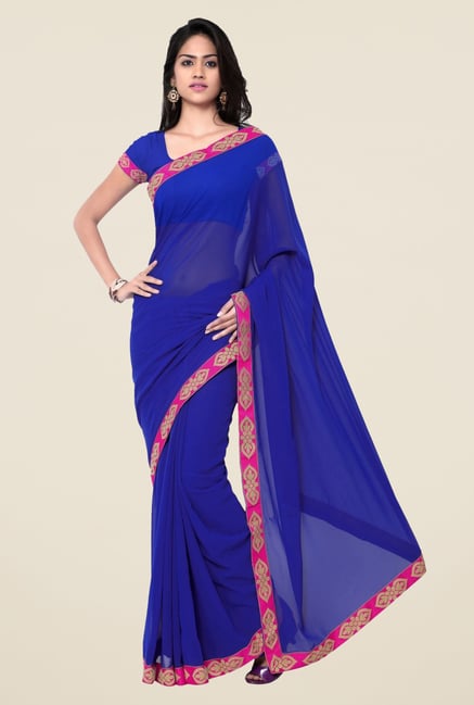 Triveni Blue Solid Faux Georgette Saree Triveni Blue Solid Faux Georgette Saree