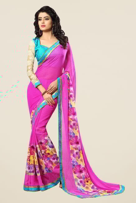 Triveni Pink Printed Free Size Saree Triveni Pink Printed Free Size Saree