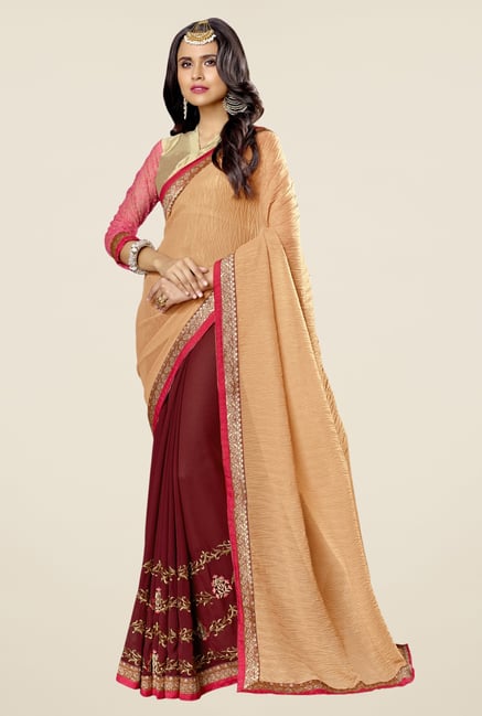 Triveni Maroon Embroidered Faux Georgette Saree Triveni Maroon Embroidered Faux Georgette Saree