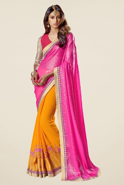 Triveni Yellow Embroidered Faux Georgette Saree Triveni Yellow Embroidered Faux Georgette Saree