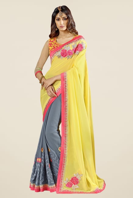 Triveni Grey Embroidered Faux Georgette Saree Triveni Grey Embroidered Faux Georgette Saree