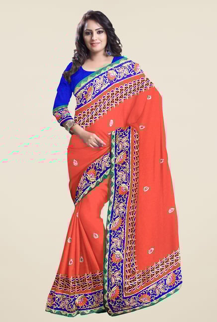 Triveni Orange Embroidered Banarasi Silk Triveni Orange Embroidered Banarasi Silk