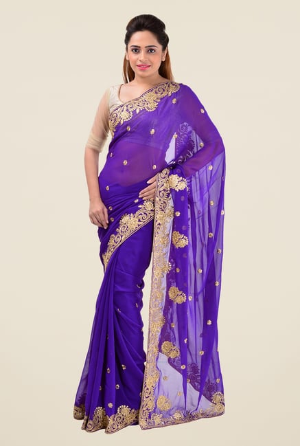 Triveni Purple Embroidered Faux Georgette Saree Triveni Purple Embroidered Faux Georgette Saree