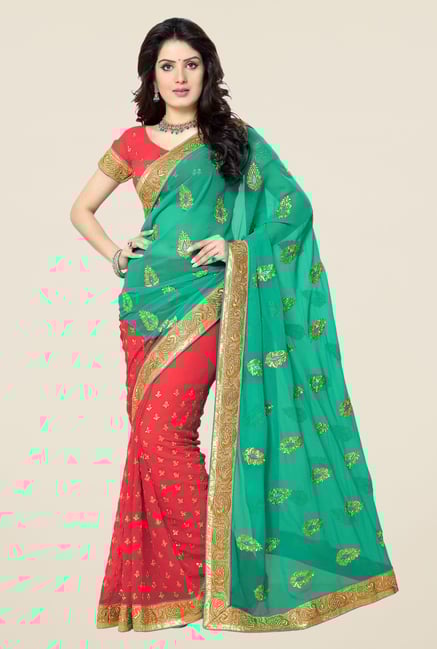 Triveni Red Printed Chiffon Saree Triveni Red Printed Chiffon Saree