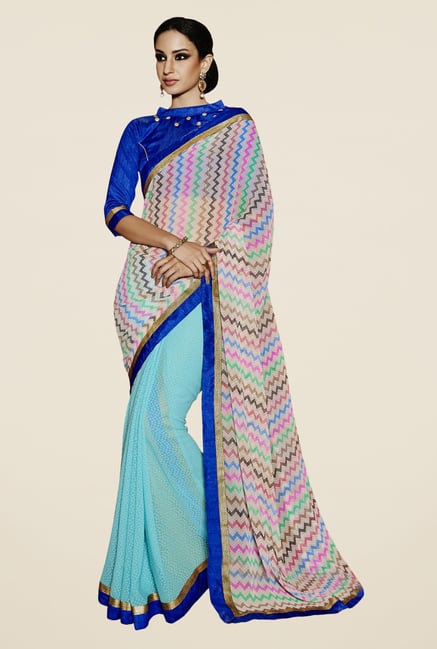 Triveni Sky Blue Printed Faux Georgette Triveni Sky Blue Printed Faux Georgette