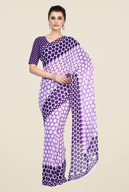 Triveni Purple Polka Dots Faux Georgette Saree Triveni Purple Polka Dots Faux Georgette Saree