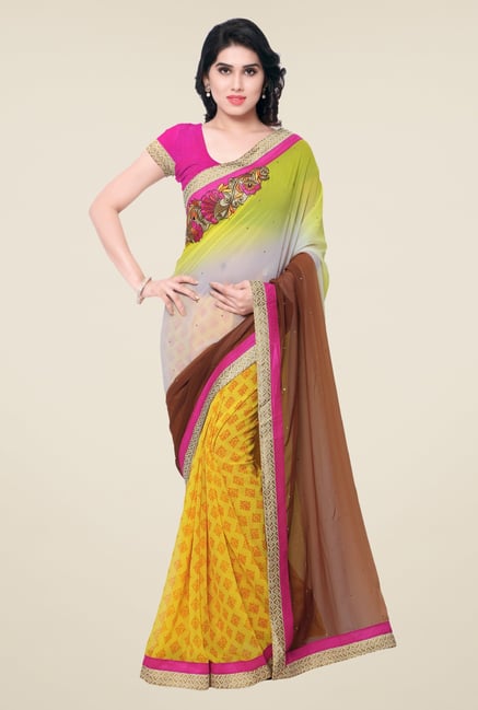 Triveni Yellow Printed Faux Georgette Saree Triveni Yellow Printed Faux Georgette Saree