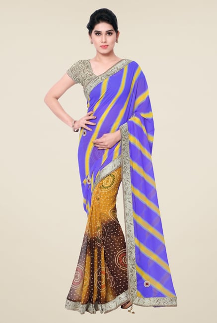 Triveni Yellow & Blue Printed Faux Georgette Saree Triveni Yellow & Blue Printed Faux Georgette Saree