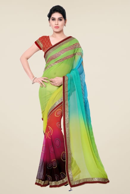 Triveni Multicolor Printed Georgette Chiffon Saree Triveni Multicolor Printed Georgette Chiffon Saree