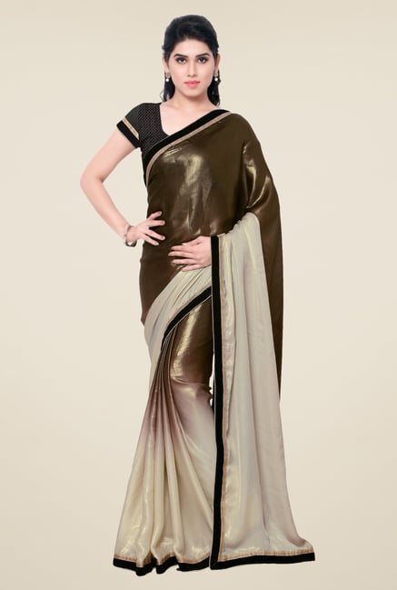 Triveni Brown Solid Georgette Shimmer Saree Triveni Brown Solid Georgette Shimmer Saree