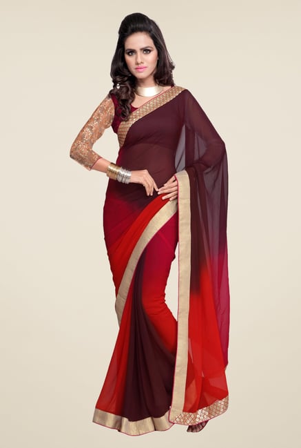 Triveni Multicolor Solid Faux Georgette Saree Triveni Multicolor Solid Faux Georgette Saree