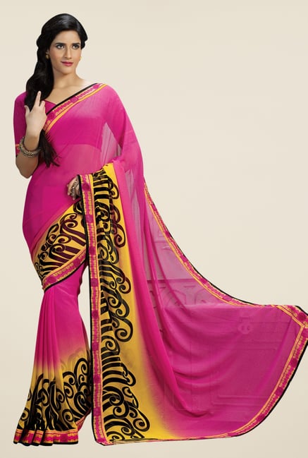 Triveni Magenta Printed Faux Georgette Dry Clean Saree Triveni Magenta Printed Faux Georgette Dry Clean Saree