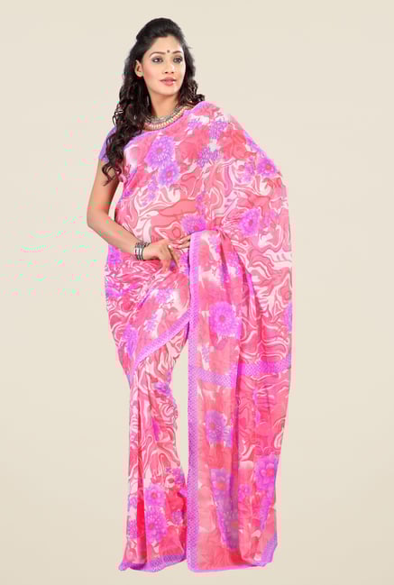Triveni Pink Faux Georgette Free Size Saree Triveni Pink Faux Georgette Free Size Saree