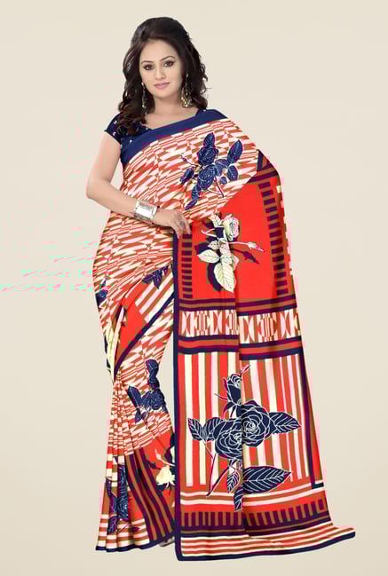 Triveni Red Printed Faux Georgette Dry Clean Saree Triveni Red Printed Faux Georgette Dry Clean Saree