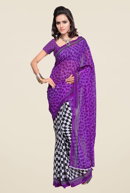Triveni Purple Printed Faux Georgette Free Size Saree Triveni Purple Printed Faux Georgette Free Size Saree