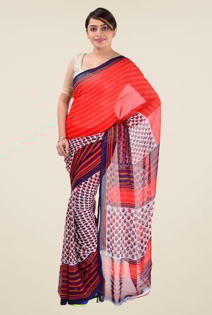 Triveni Red Printed Dry Clean Saree Triveni Red Printed Dry Clean Saree