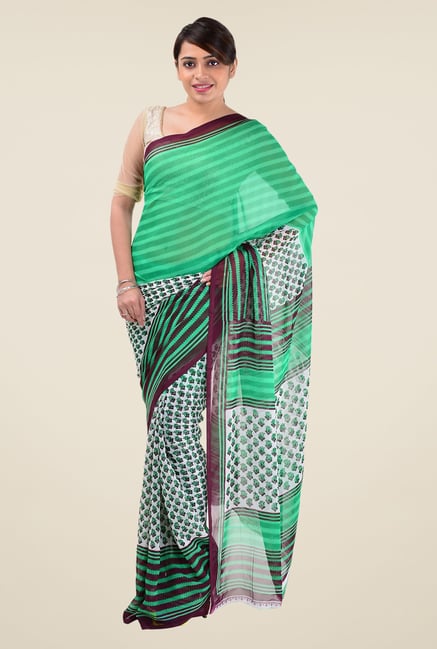 Triveni Green Faux Georgette Dry Clean Saree Triveni Green Faux Georgette Dry Clean Saree
