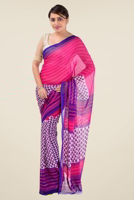 Triveni Magenta Faux Georgette Dry Clean Saree Triveni Magenta Faux Georgette Dry Clean Saree