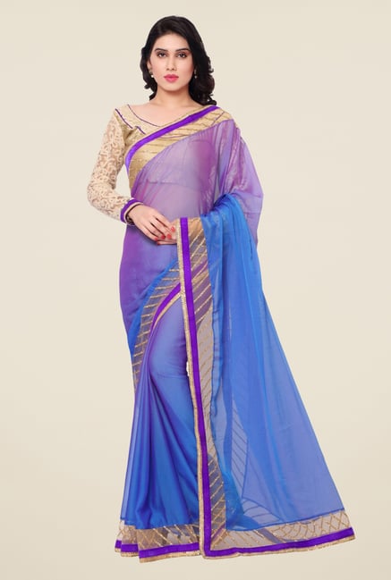 Triveni Violet Solid Faux Georgette Saree Triveni Violet Solid Faux Georgette Saree