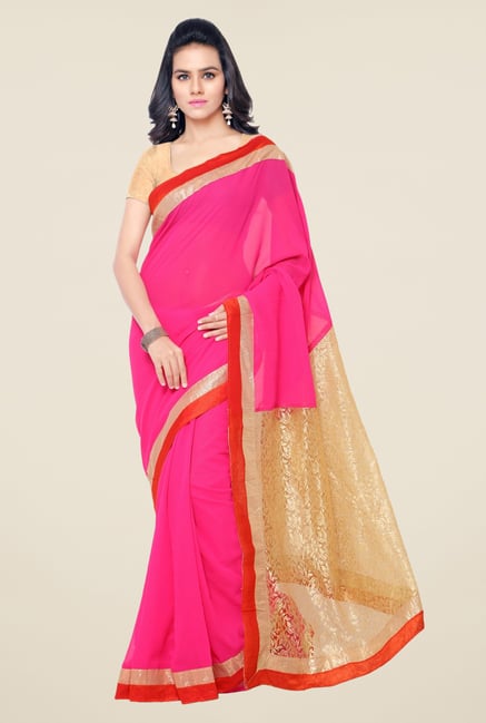 Triveni Pink Solid Net Chiffon Saree Triveni Pink Solid Net Chiffon Saree