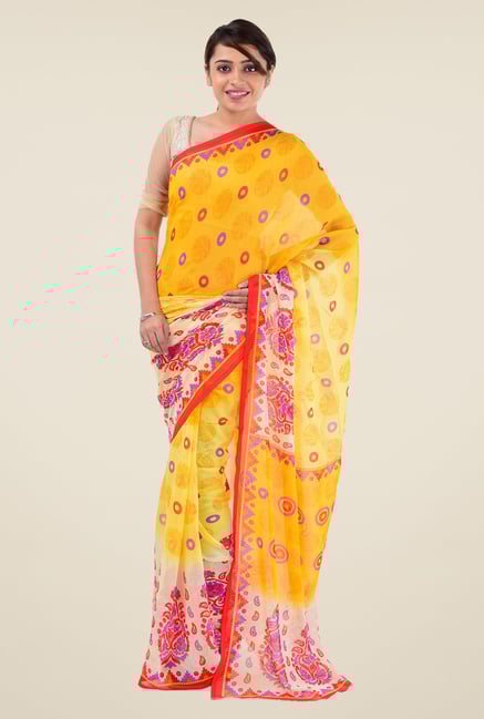 Triveni Yellow Printed Faux Georgette Dry Clean Saree Triveni Yellow Printed Faux Georgette Dry Clean Saree