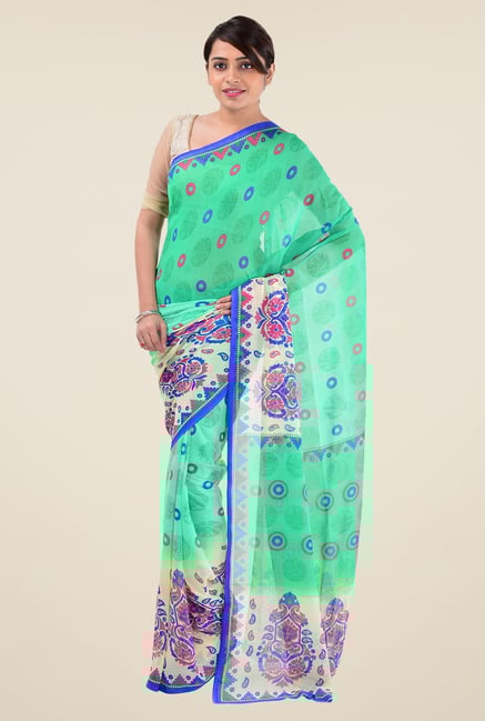 Triveni Green Printed Faux Georgette Free Size Saree Triveni Green Printed Faux Georgette Free Size Saree