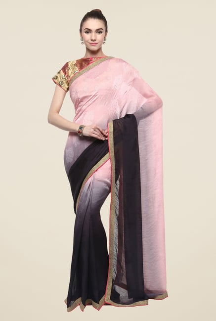 Triveni Pink & Black Printed Georgette Jacquard Saree Triveni Pink & Black Printed Georgette Jacquard Saree