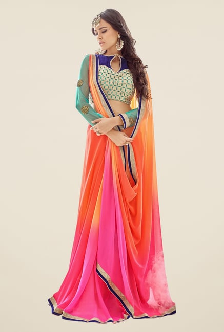 Triveni Multicolor Solid Faux Georgette Saree Triveni Multicolor Solid Faux Georgette Saree