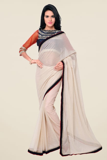 Triveni Beige Printed Georgette Shimmer Saree Triveni Beige Printed Georgette Shimmer Saree