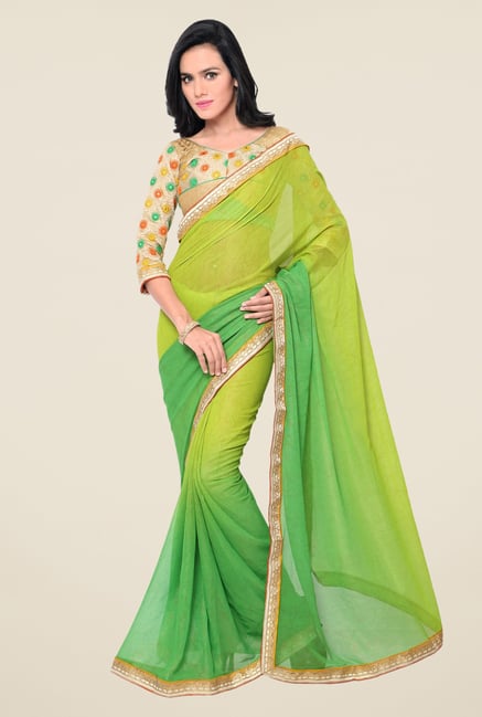 Triveni Green Solid Georgette Shimmer Saree Triveni Green Solid Georgette Shimmer Saree