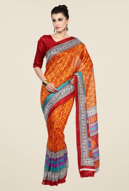 Triveni Yellow Printed Art Silk Saree Triveni Yellow Printed Art Silk Saree